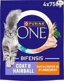 PURINA ONE Coat and Hairball Chicken Dry Cat Food 750g (Pack of 4)